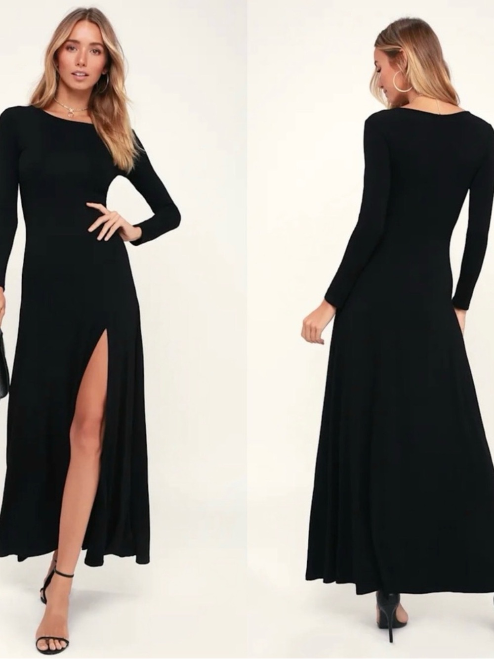 Lulus | Swept Away Black Long Sleeve Maxi Dress